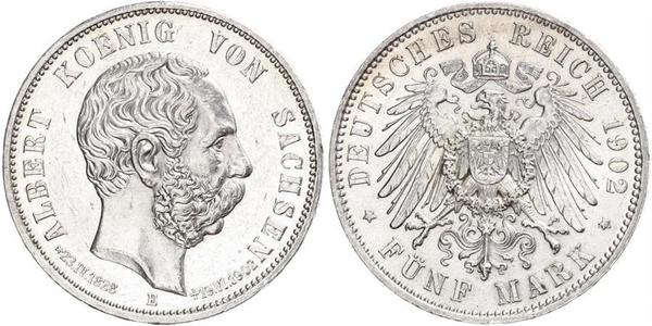 5 Mark Kingdom of Saxony (1806 - 1918) Silver Albert of Saxony