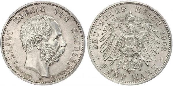 5 Mark Kingdom of Saxony (1806 - 1918) Silver Albert of Saxony