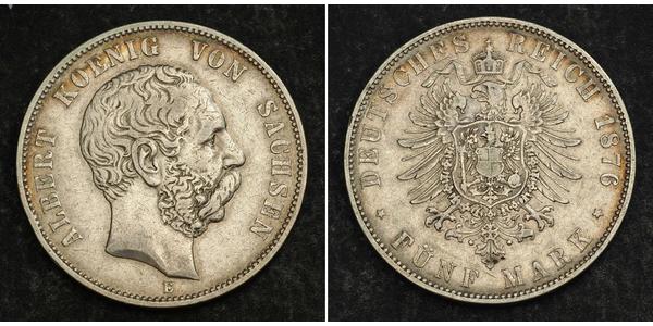5 Mark Kingdom of Saxony (1806 - 1918) Silver Albert of Saxony