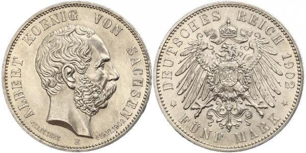 5 Mark Kingdom of Saxony (1806 - 1918) Silver Albert of Saxony