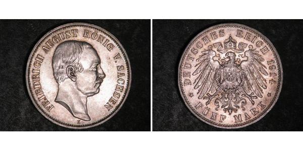 5 Mark Kingdom of Saxony (1806 - 1918) Silver Frederick Augustus III of Saxony (1865-1932)