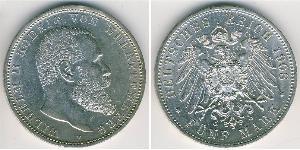 5 Mark Kingdom of Württemberg (1806-1918) Silver Wilhelm II, German Emperor (1859-1941)