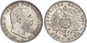 5 Mark Kingdom of Württemberg (1806-1918) Silver Wilhelm II, German Emperor (1859-1941)