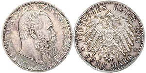 5 Mark Kingdom of Württemberg (1806-1918) Silver Wilhelm II, German Emperor (1859-1941)