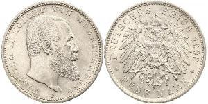 5 Mark Kingdom of Württemberg (1806-1918) Silver Wilhelm II, German Emperor (1859-1941)