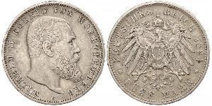 5 Mark Kingdom of Württemberg (1806-1918) Silver Wilhelm II, German Emperor (1859-1941)