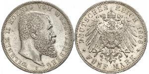 5 Mark Kingdom of Württemberg (1806-1918) Silver Wilhelm II, German Emperor (1859-1941)