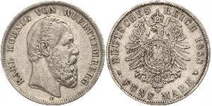 5 Mark Kingdom of Württemberg (1806-1918) Silver Charles I of Württemberg