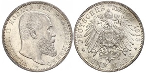 5 Mark Kingdom of Württemberg (1806-1918) Silver Wilhelm II, German Emperor (1859-1941)