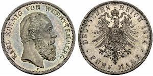 5 Mark Kingdom of Württemberg (1806-1918) Silver Charles I of Württemberg