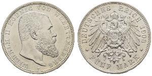 5 Mark Kingdom of Württemberg (1806-1918) Silver Wilhelm II, German Emperor (1859-1941)