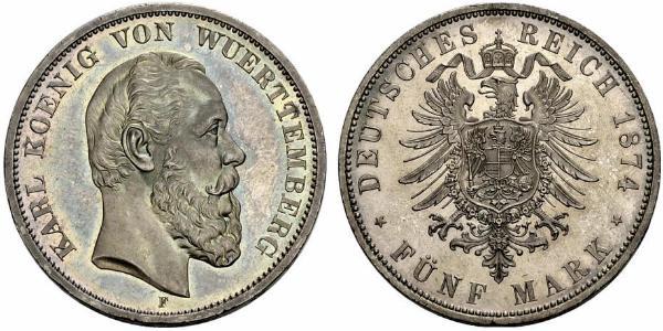 5 Mark Kingdom of Württemberg (1806-1918) Silver Charles I of Württemberg