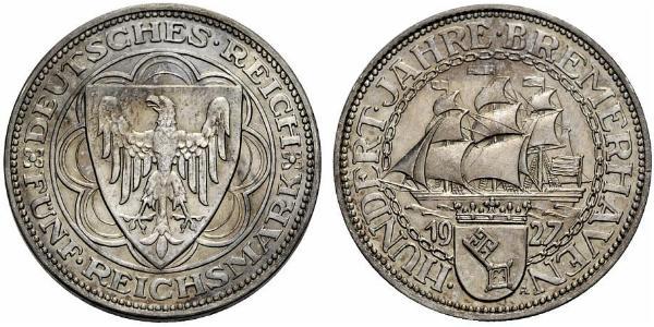 5 Mark Weimar Republic (1918-1933) Silver 
