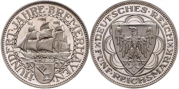 5 Mark Weimar Republic (1918-1933) Silver 