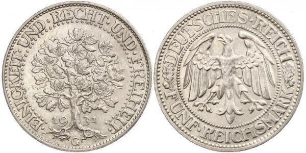 5 Mark Weimar Republic (1918-1933) / Germany Silver 