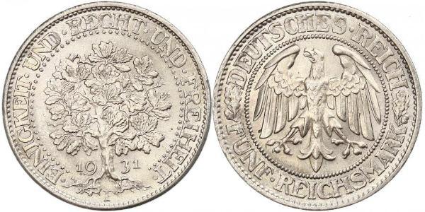 5 Mark Weimar Republic (1918-1933) / Germany Silver 