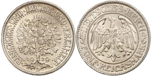 5 Mark Weimar Republic (1918-1933) / Germany Silver 