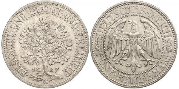 5 Mark Weimar Republic (1918-1933) / Germany Silver 