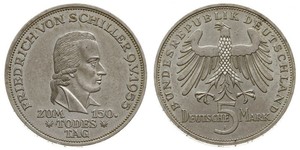 5 Mark West Germany (1949-1990) Silver Friedrich Schiller