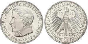 5 Mark West Germany (1949-1990) Silver Joseph Freiherr von Eichendorff