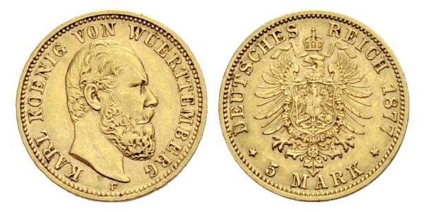 5 Mark Kingdom of Württemberg (1806-1918) 金 卡尔一世 (符腾堡)