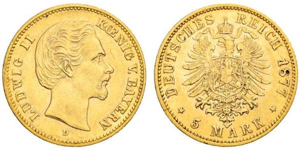 5 Mark 巴伐利亞王國 (1806 - 1918) 金 路德维希二世 (巴伐利亚)