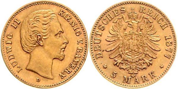 5 Mark 巴伐利亞王國 (1806 - 1918) 金 路德维希二世 (巴伐利亚)