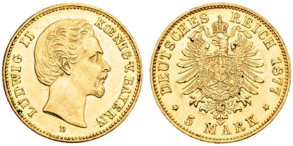 5 Mark 巴伐利亞王國 (1806 - 1918) 金 路德维希二世 (巴伐利亚)