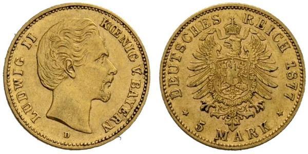 5 Mark 巴伐利亞王國 (1806 - 1918) 金 路德维希二世 (巴伐利亚)