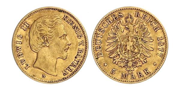 5 Mark 巴伐利亞王國 (1806 - 1918) 金 路德维希二世 (巴伐利亚)