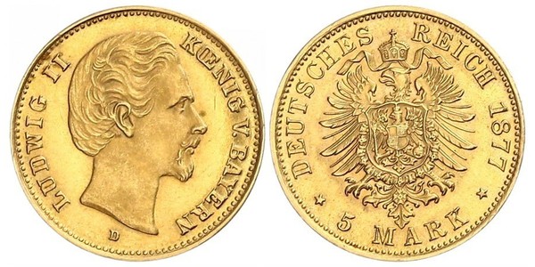 5 Mark 巴伐利亞王國 (1806 - 1918) 金 路德维希二世 (巴伐利亚)