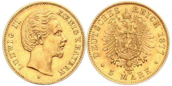 5 Mark 巴伐利亞王國 (1806 - 1918) 金 路德维希二世 (巴伐利亚)