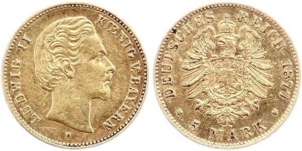 5 Mark 巴伐利亞王國 (1806 - 1918) 金 路德维希二世 (巴伐利亚)