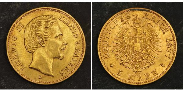 5 Mark 巴伐利亞王國 (1806 - 1918) 金 路德维希二世 (巴伐利亚)