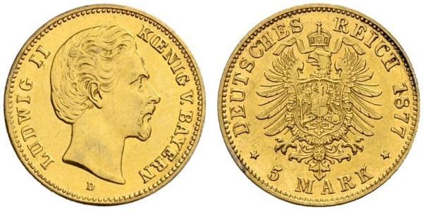 5 Mark 巴伐利亞王國 (1806 - 1918) 金 路德维希二世 (巴伐利亚)