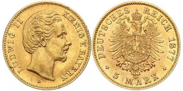 5 Mark 巴伐利亞王國 (1806 - 1918) 金 路德维希二世 (巴伐利亚)