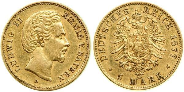 5 Mark 巴伐利亞王國 (1806 - 1918) 金 路德维希二世 (巴伐利亚)