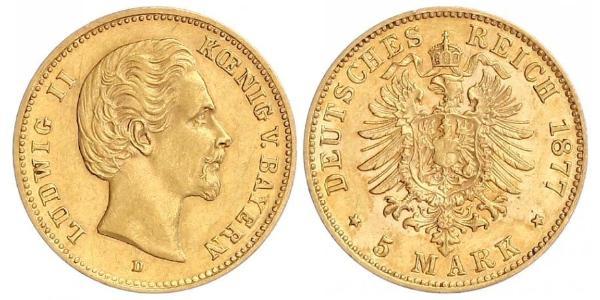 5 Mark 巴伐利亞王國 (1806 - 1918) 金 路德维希二世 (巴伐利亚)