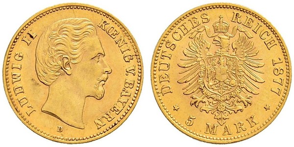 5 Mark 巴伐利亞王國 (1806 - 1918) 金 路德维希二世 (巴伐利亚)