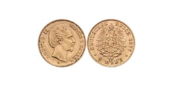 5 Mark 巴伐利亞王國 (1806 - 1918) 金 路德维希二世 (巴伐利亚)