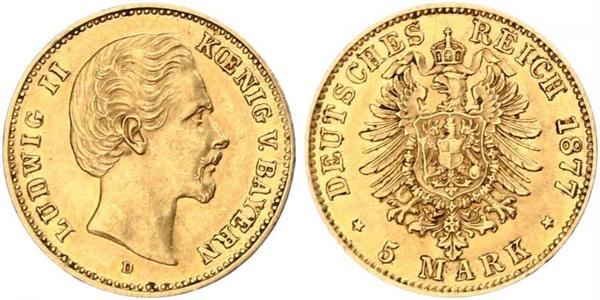 5 Mark 巴伐利亞王國 (1806 - 1918) 金 路德维希二世 (巴伐利亚)