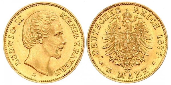 5 Mark 巴伐利亞王國 (1806 - 1918) 金 路德维希二世 (巴伐利亚)