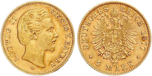 5 Mark 巴伐利亞王國 (1806 - 1918) 金 路德维希二世 (巴伐利亚)