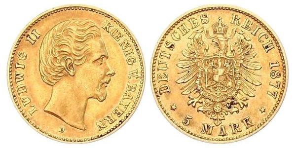 5 Mark 巴伐利亞王國 (1806 - 1918) 金 路德维希二世 (巴伐利亚)