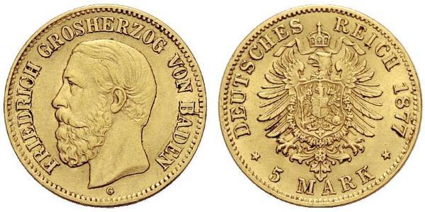 5 Mark 巴登大公國 (1806 - 1918) 金 弗里德里希一世 (巴登)