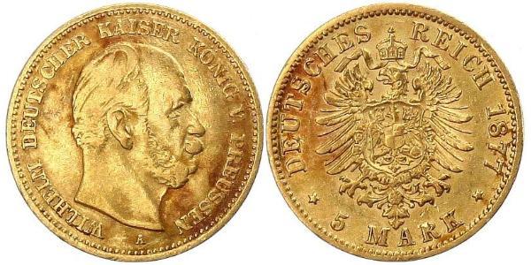 5 Mark 普魯士王國 (1701 - 1918) 金 威廉一世 (德国)