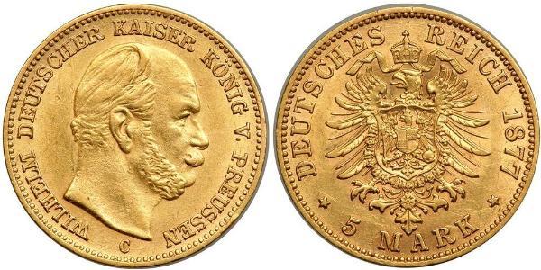 5 Mark 普魯士王國 (1701 - 1918) 金 威廉一世 (德国)