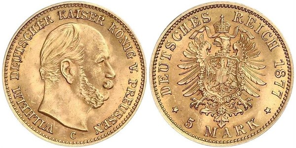 5 Mark 普魯士王國 (1701 - 1918) 金 威廉一世 (德国)