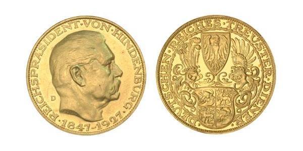 5 Mark 魏瑪共和國 (1919 - 1933) 金 保罗·冯·兴登堡 (1847 - 1934)