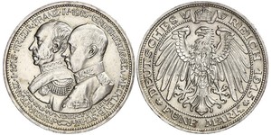 5 Mark Duchy of Mecklenburg-Schwerin (1352-1918) 銀 Frederick Francis IV, Grand Duke of Mecklenburg (1882 - 1945)